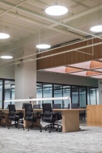 modern office space with desks and computer chairs