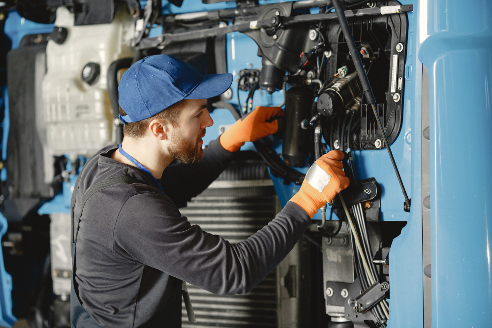 Atlas copco compressor being looked at by a tradesperson