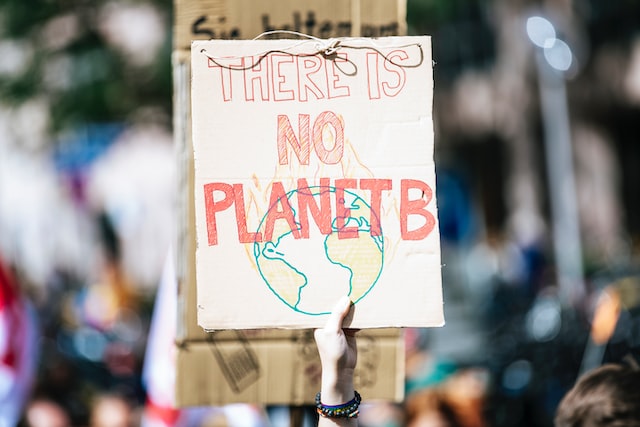 a cardboard sign saying there is no planet B